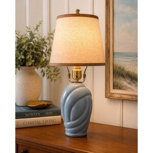 Vintage Blue Ceramic Swirl Table Lamp Art Deco Revival 1980s No Shade